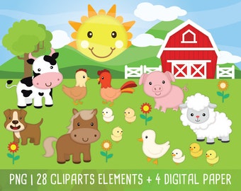 Farm animal clip art, animal friends sticker, animal buddy, Animal Friends clipart, cute animal, Instant Download PNG, mothers day