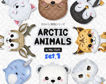 Arctic Animals Clipart Set 1, Polar Bear, Penguin, Fox | Illustrations for Winter Crafts, and Educational Projects, Snow Icy Wilderness