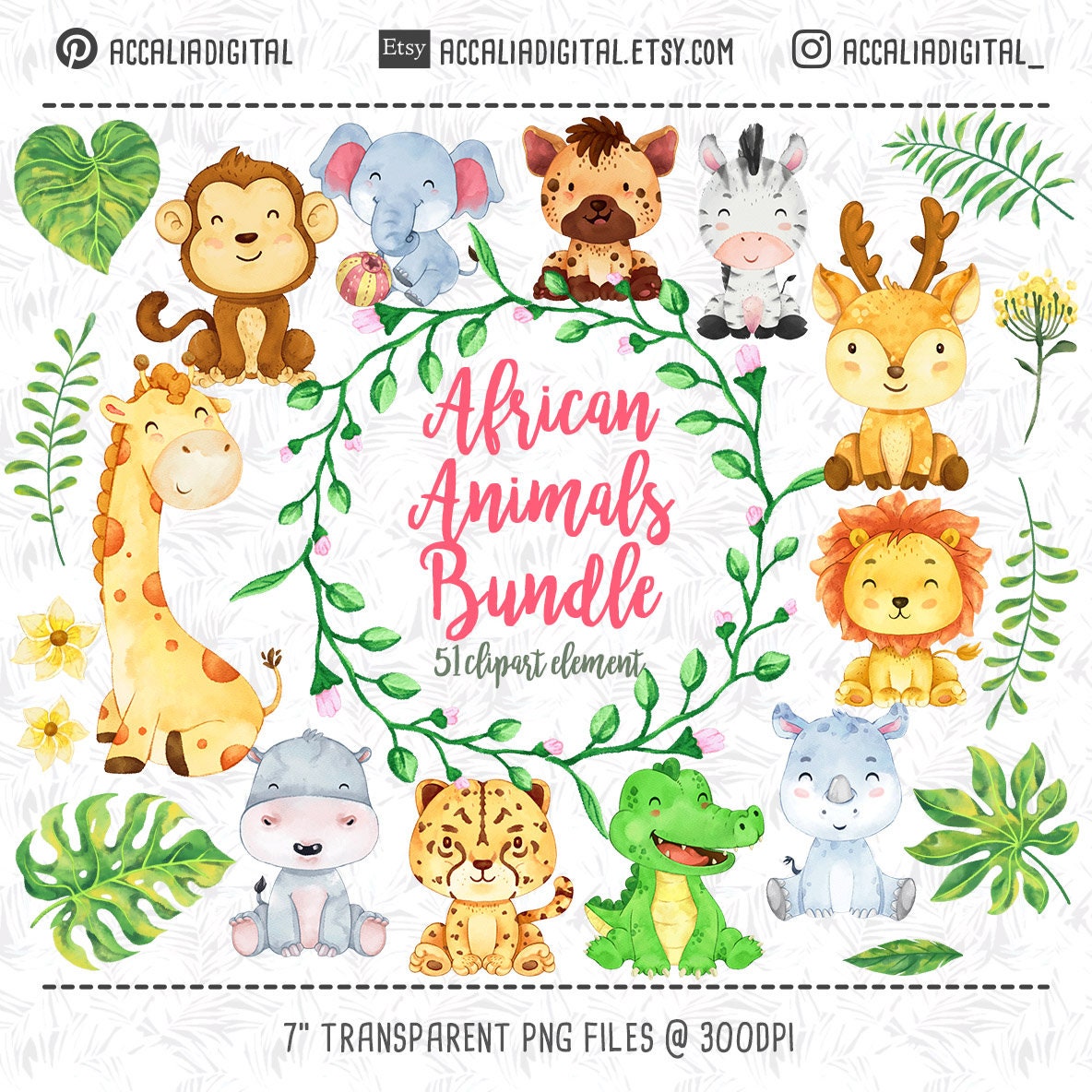 African Animals Clipart Bundle Watercolor Animal Sticker - Etsy African Animals Clipart Bundle Watercolor Animal Sticker - Etsy