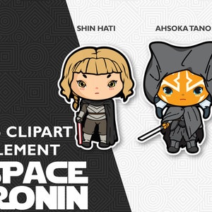 Space wars Clip art set 7, fête de l'espace, clipart de l'espace, personnage de ronin de l'espace, autocollant de Space Wars, clipart de vacances image 2