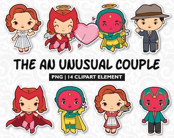 The an unusual couple Clip art, superhero sticker Invitation, super hero couple, Birthday party, digital clipart, superhero valentine