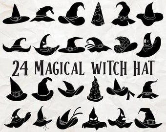 Witch Hat Silhouette svg Bundle, Halloween Decor,  Magical hat Crafts, Mystical Headwear SVGs, Halloween hat vector