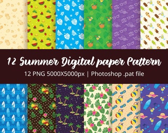 Summer Pattern, tropical beach digital paper, Hawaii Digital Paper, Instant Download PNG file 300 dpi