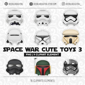 Space wars toys toys Set 3, Space Wars sticker, space character cartoon, space party, space war cupcake toppers - charismas clipart