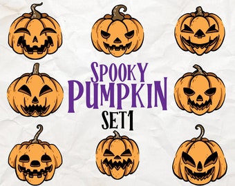 Pumpkin colored Silhouette svg set 1, Spooky Halloween Decor,  Spooky DIY Crafts, Pumpkin SVGs for Festive Projects, pumpkin vector