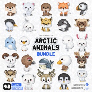Tiere der Arktis Clipart BUNDLE, Urlaub Winter, Schnee Tiere, Waldtiere, Kinderzimmer Dekor, Grußkarte, Valentinstag, Neujahr