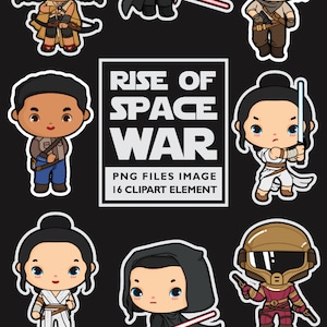 Space wars Clip art Bundle 2, clipart mando mignon, dessin animé de personnage spatial, fête de personnage spatial, clipart despace image 4