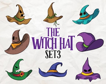 Witch Hat colored Silhouette svg set 3, Halloween Decor,  Magical hat Crafts, Mystical Headwear SVGs, Halloween hat vector