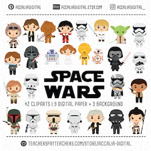 Space Wars Clip Art Bundle, Space Wars Aufkleber, Weltraum Charakter Cartoon, Space Wars Party, Weltraum Clipart - Weihnachten Clip Art
