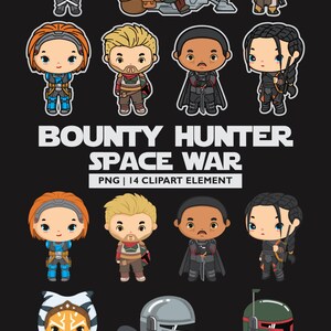 Space wars Clip art Bundle 2, clipart mando mignon, dessin animé de personnage spatial, fête de personnage spatial, clipart despace image 3