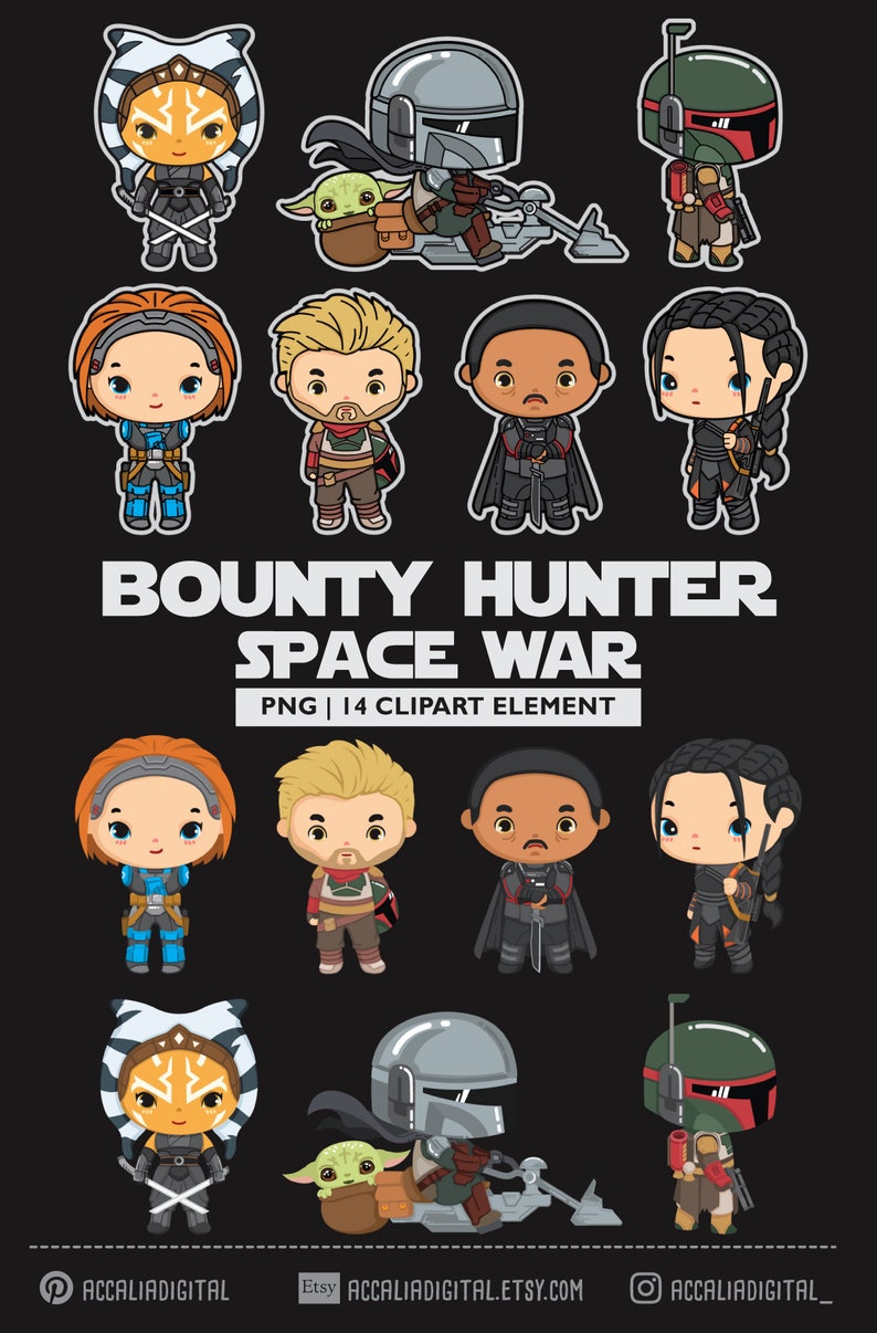 Space wars Clip art Bundle 2, cute mando clipart, space character cartoon, Space character party, space clipart image 3