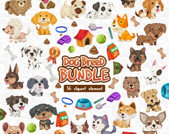 Hund Clipart Bundle, 36 PNG Illustrationen (Digitaler Download)
