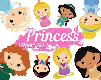 Princess Clip art, Cute princess sticker, princess party, princess birthday, digital clipart, princess clipart - quarantine birthday