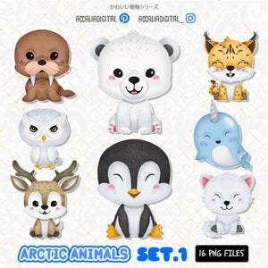 arktische Tiere Clipart set 1, Urlaub Winter Aufkleber, süßes arktisches Tier, Baby-Kinderzimmer Dekor, Geburtstagseinladung, handgezeichnetes druckbares png