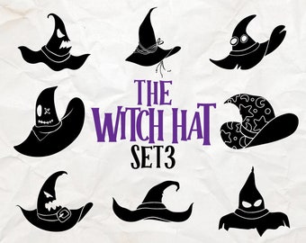 Witch Hat Silhouette svg set 3, Halloween Decor,  Magical hat Crafts, Mystical Headwear SVGs, Halloween hat vector