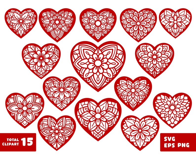 15 Floral Heart Laser Cut Files: Mandala Love SVG Bundle - Etsy