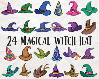 Witch Hat colored Silhouette svg Bundle, Halloween Decor,  Magical hat Crafts, Mystical Headwear SVGs, Halloween hat vector