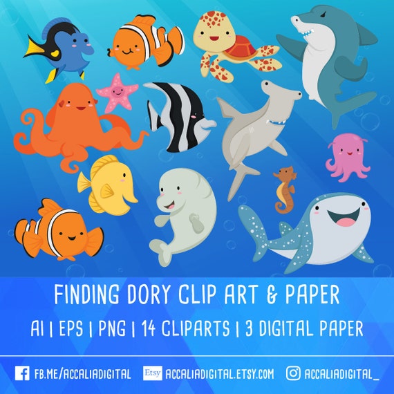 Finding Fish Clip Art Movie Sticker Underwater Animal Cute - Etsy Finding Fish Clip Art Movie Sticker Underwater Animal Cute - Etsy