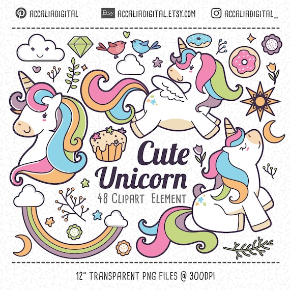 Unicorn Clip Art Set 1, Cute Pink Unicorn Sticker, Colorful, Kids  Invitation, Rainbow Unicorn Clipart, Instant Download, Charismas Clipart 