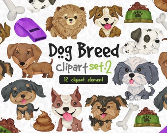 Aquarell Hund Clipart Set 2 | Niedliche Corgis, Bullterrier, Beagle, Husky, Mops | Digitale Illustrationen für Bastelarbeiten, Einladungen