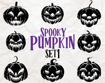 Pumpkin Silhouette svg set 1, Spooky Halloween Decor, Spooky DIY Crafts, Pumpkin SVGs pour les projets festifs, vecteur de citrouille