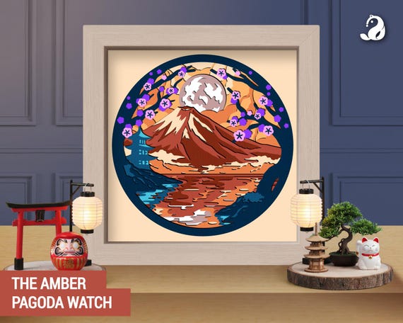 Mount Fuji Sakura 3D Shadow Box SVG - Japanese Landscape Layered