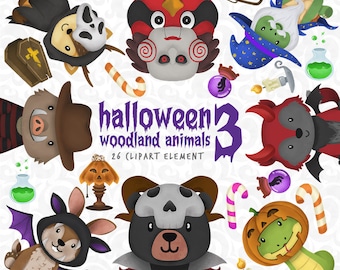 Halloween woodland Set 3, scary animal clip art, horror clip art, Halloween costumes clipart, spooky woodland