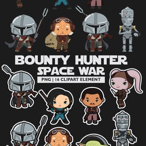 Space wars Clip art Bundle 2, cute mando clipart, space character cartoon, Space character party, space clipart image 5