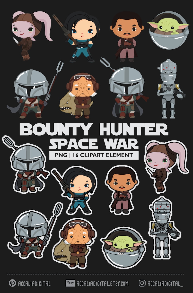 Space wars Clip art Bundle 2, cute mando clipart, space character cartoon, Space character party, space clipart image 5