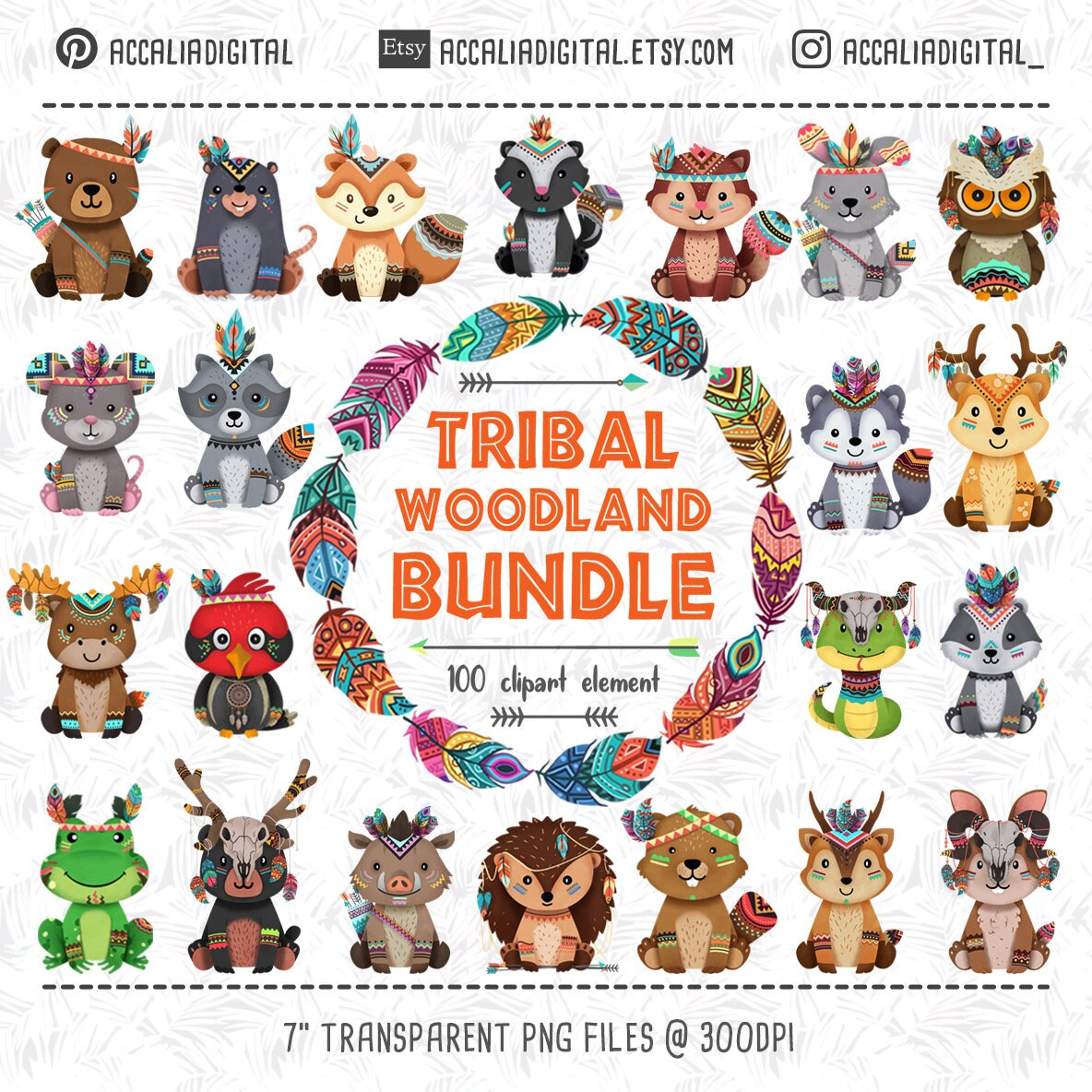 Download Tribal Woodland Animals Bundle Cute Sticker Woodland Friends Etsy