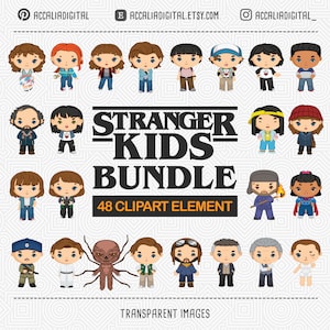 Stranger kids Clip art Bundle, stranger kid digital paper, Kid things sticker, horror sticker, Birtday party clipart