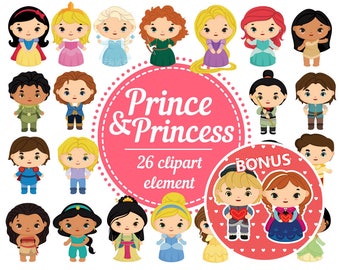 Princess and Prince Clip art bundle , Cute prince sticker, Princess party cartoon, princess clipart -  Christmas clipart