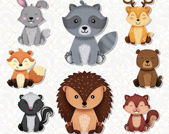 Woodland Animal Clipart Set: Hand-Drawn Forest PNG Stickers (Digital Download)