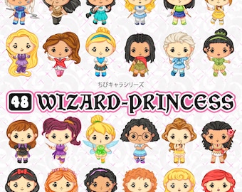 Wizard Princess Clip art Bundle, Cute princess sticker, wizard planner sticker, birthday invitation, wizard planer, magical character