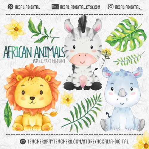African Animals Clipart Set 1 Watercolor Animal Sticker - Etsy New Zealand