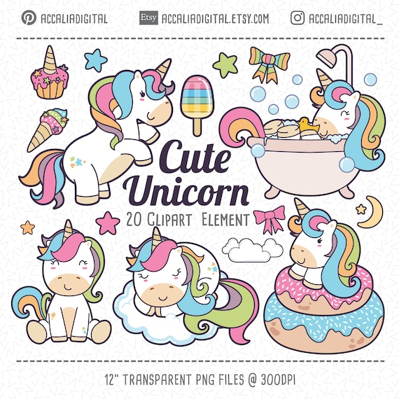 Unicorn Clip Art Set 1 Cute Pink Unicorn Sticker Colorful 