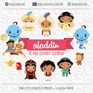 Aladdin Clip art, Prince clipart, Jasmine Clip art, Disney Princess sticker, Aladdin party, Instant Download PNG - Free commercial use