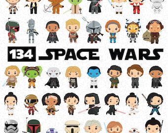 Space Wars Cartoon Clipart Bundle: 134 PNG Files
