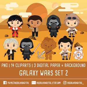 Space Wars Clipart: Character Stickers, Party Decor (Instant Download PNG)