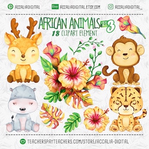 Watercolor Safari Animals Clipart: Nursery Decor PNG (Set 3)