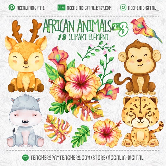 African Animals Clipart Set 3 Watercolor Animal Sticker - Etsy African Animals Clipart Set 3 Watercolor Animal Sticker - Etsy