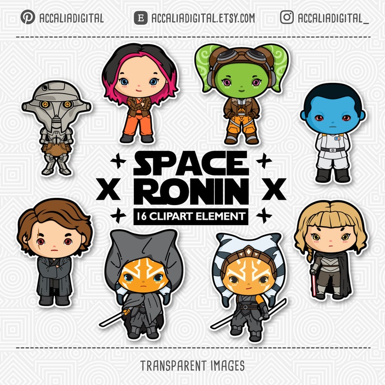 Space wars Clip art set 7, space party, space clipart, space ronin character, Space Wars sticker, Holiday clipart image 1