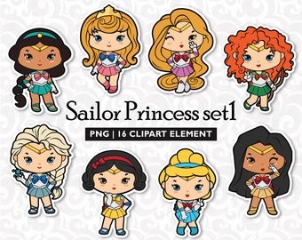 Sailor Princess Clip art, Cute princess sticker, princess party, princess birthday, digital clipart, princess clipart - quarantine birthday
