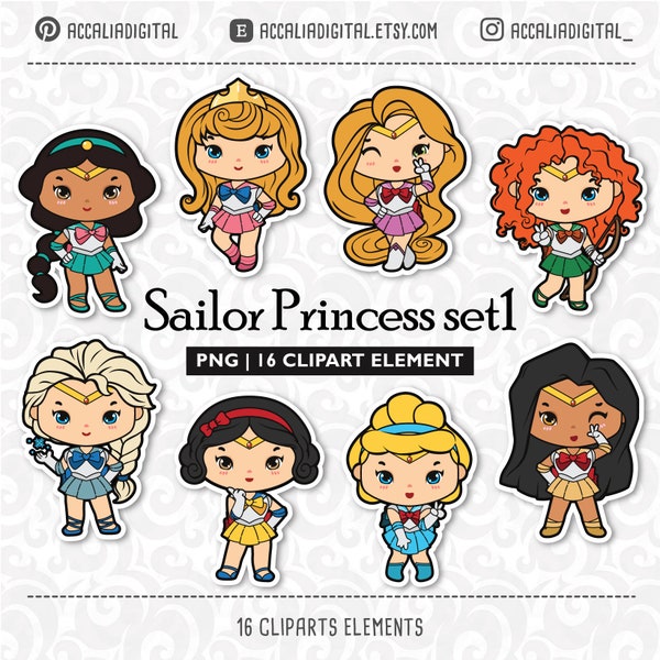 Sailor Princess Clip art, Cute princess sticker, princess party, princess birthday, digital clipart, princess clipart - quarantine birthday