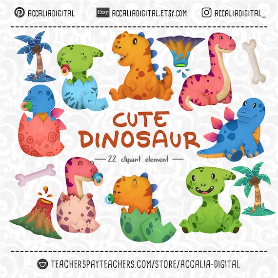 Dinosaur Clipart dibujos animados de dinosaurios dinosaurio - Etsy México