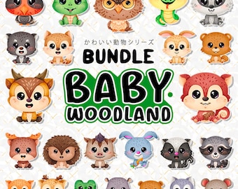 Woodland Animal Clipart Bundle, 48 baby animal PNG Stickers (Digital Download)