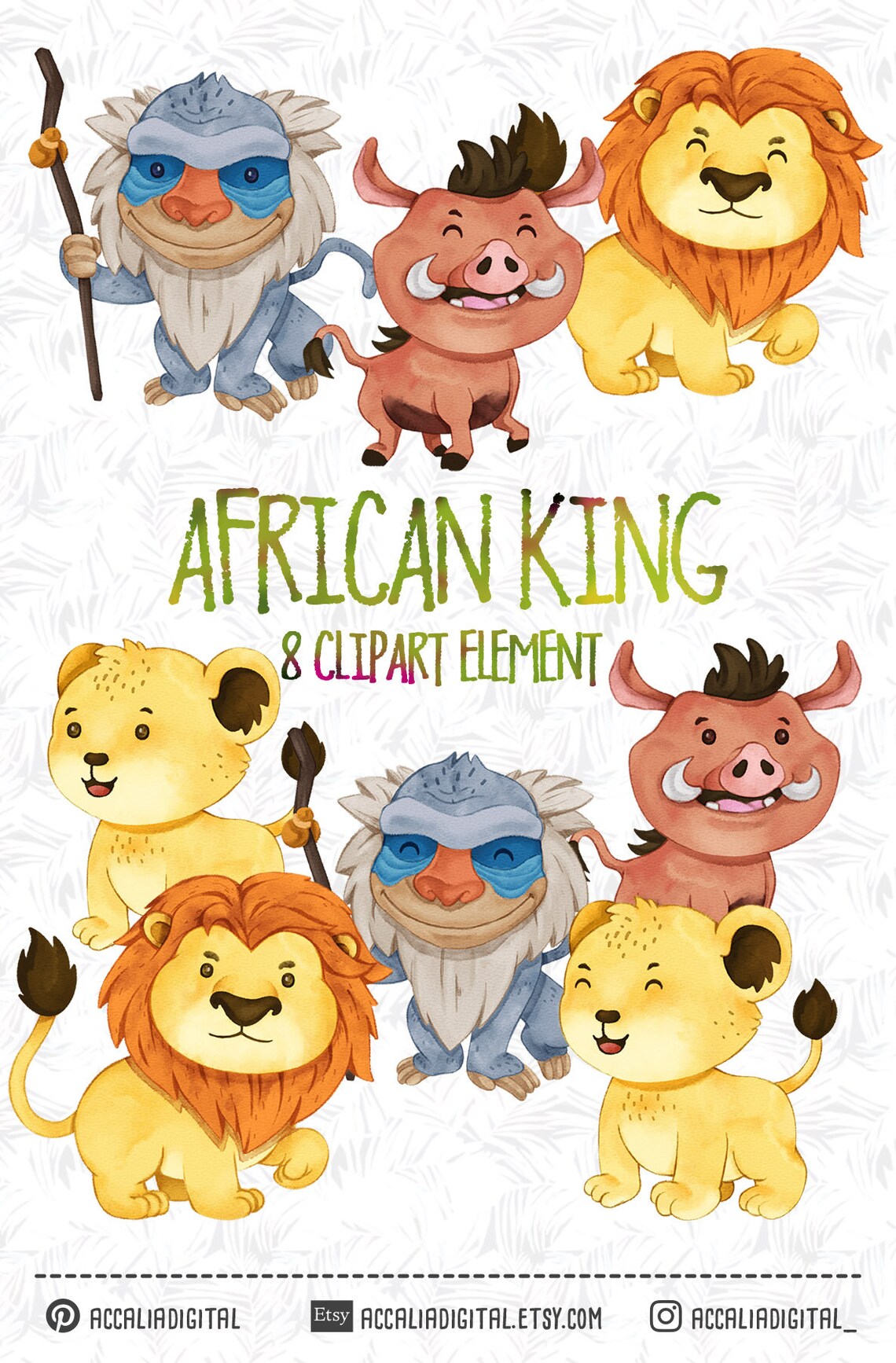 African Animal King Clip Art Lion and Friends Sticker | Etsy