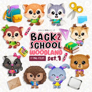 Back-to-School Waldkreaturen Art Set 1, Klassenzimmer Tiere Clipart, Tieraufkleber, niedliche Critter Art, Baby Waldparty