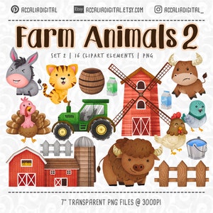 Farm animals clipart Set 2, farm animals nursery decor, birthday party invitation, baby shower, hand-drawn animal png, cute farm animals