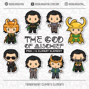 Conjunto de clipart Loki 1, Deus da travessura, deus nórdico, clipart de super-herói, asgardianos, convite de festa fofo, vilão anti-herói